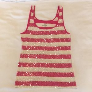 Sequin Pink and White Striped Tank Top